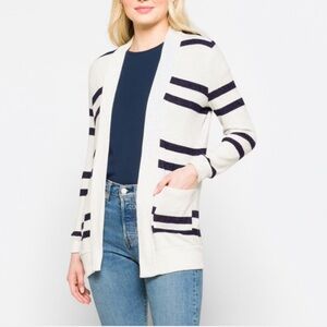 Market & Spruce Heather Brushed Knit Two Pocket Cardigan NWT Navy Stripes Size M